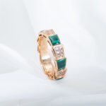 [Eternal Jewelry]SERPENTI RING PINK GOLD MALACHITE DIAMOND PAVED 4MM