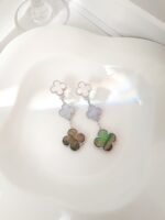 [Eternal Jewelry]CLOVER 3 MOTIFS CHALCEDONY DARK MOP SILVER EARRINGS - Image 3
