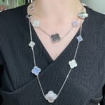 [Eternal Jewelry]CLOVER 16 MOTIF CHALCEDONY MOP SILVER NECKLACE - Image 2