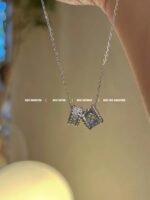 [Eternal Jewelry]PERLEE DOUBLE PENDANT SILVER DIAMOND NECKLACE - Image 5