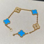 [Eternal Jewelry]CLOVER 5 MOTIF BLUE CHALCEDONY DIAMOND GOLD BRACELET - Image 2