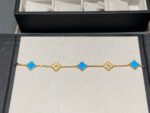 [Eternal Jewelry]CLOVER 5 MOTIF BLUE CHALCEDONY DIAMOND GOLD BRACELET - Image 9
