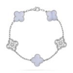 [Eternal Jewelry]CLOVER  5 MOTIF DIAMOND PURPLE CHALCEDONY BRACELET SILVER