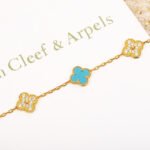 [Eternal Jewelry]CLOVER 5 MOTIF TURQUOISE DIAMOND GOLD BRACELET - Image 3