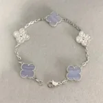 [Eternal Jewelry]CLOVER  5 MOTIF DIAMOND PURPLE CHALCEDONY BRACELET SILVER - Image 4