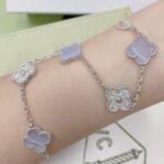 [Eternal Jewelry]CLOVER  5 MOTIF DIAMOND PURPLE CHALCEDONY BRACELET SILVER - Image 9