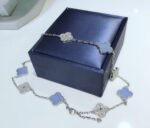 [Eternal Jewelry]CLOVER 10 MOTIFS CHALCEDONY DIAMONDS SILVER NECKLACE - Image 4