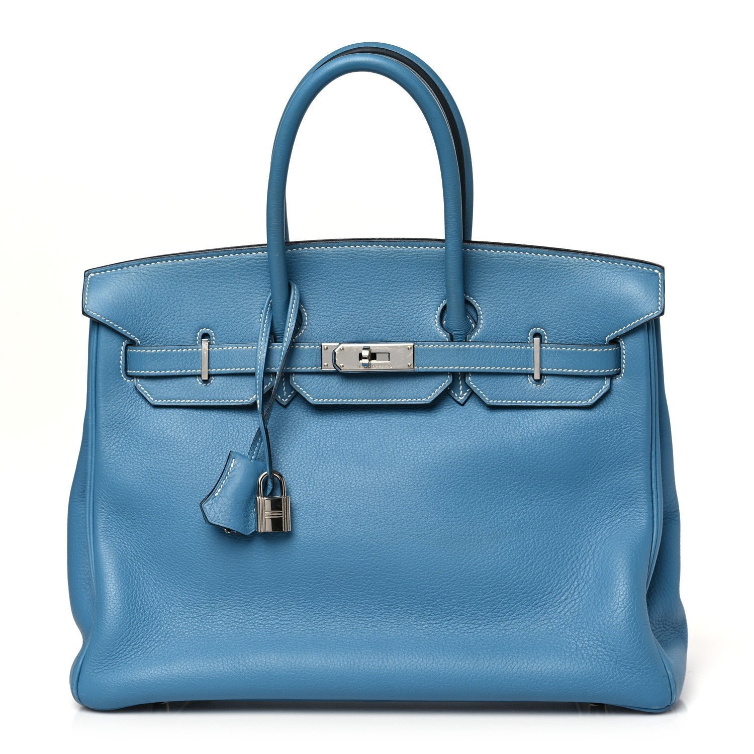 4385a267f4e87566365af5e9ca5f274a.jpg Taurillon Clemence Birkin 35 Blue Jean - Image 1