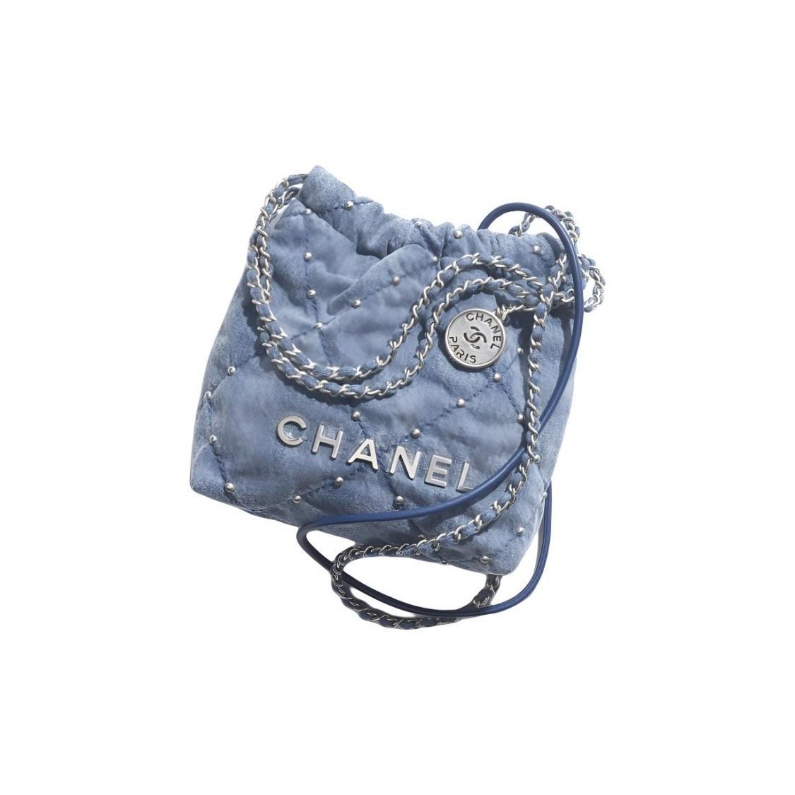 747a1ffe73a23287dfce5ebde2979397.jpg CHANEL MINI 22 HANDBAG DENIM WITH RIVET - Image 1