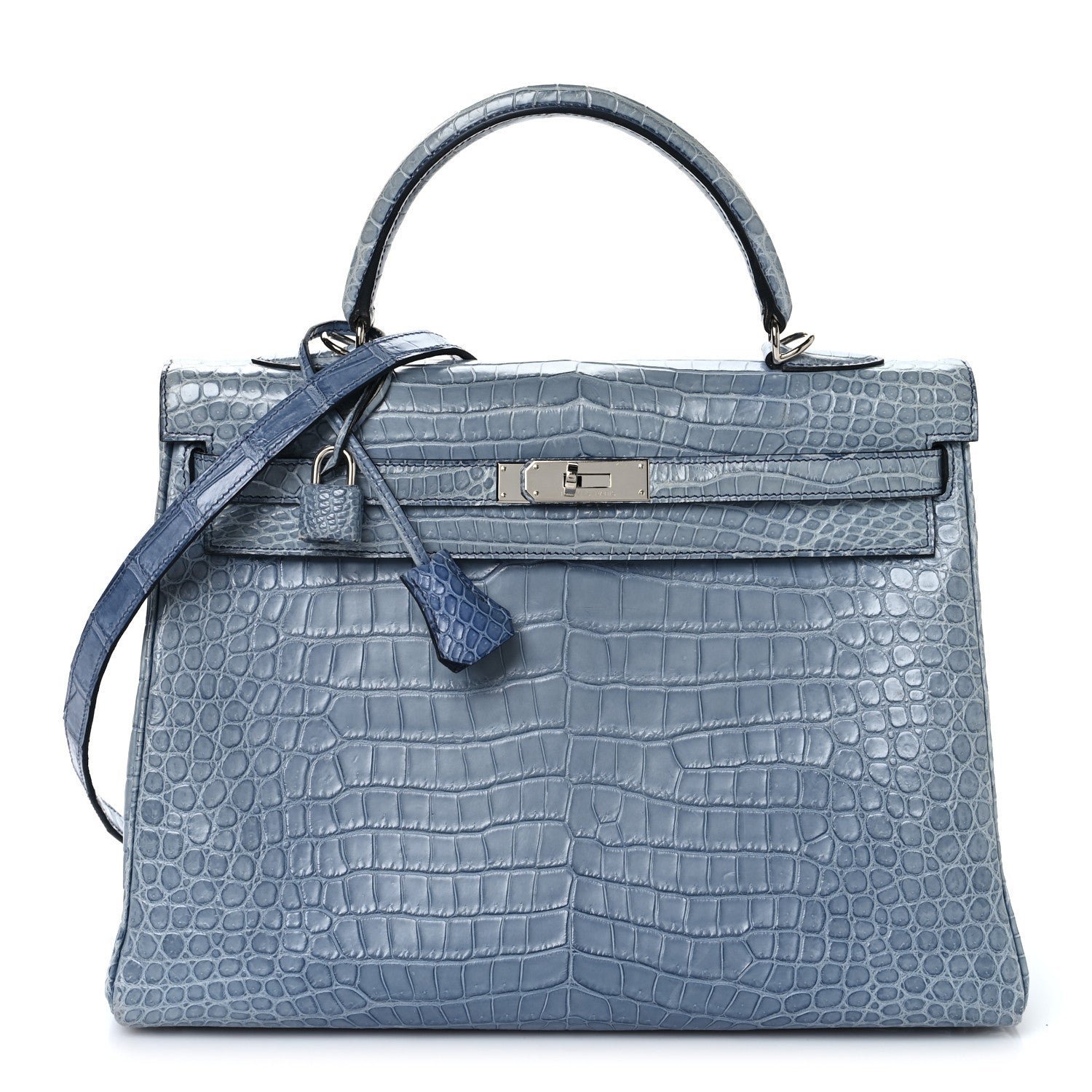 bbeb34a75243dfbb5808b0467f381985.jpg Matte Porosus Crocodile Kelly 35 Bleu Brighton - Image 1