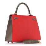 Chevre Chandra Bi-Color Horseshoe Kelly Sellier 25 Rouge De Coeur Etoupe - Image 3