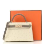 Ostrich Horseshoe Kelly Sellier Mini 20 Beton Gris Tourterelle - Image 10