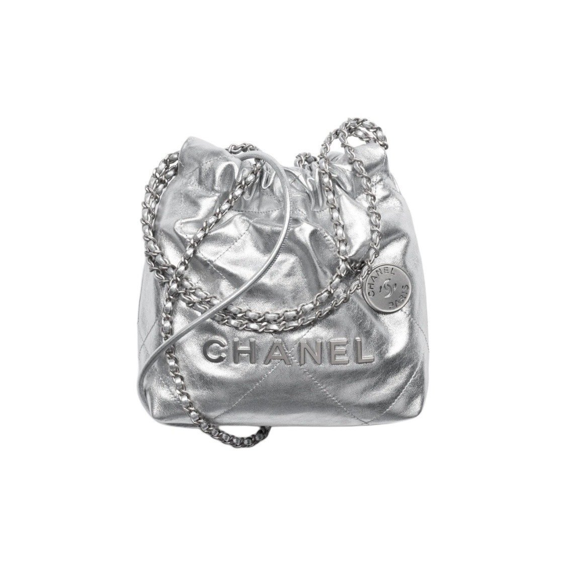 dc1f5ba89bfadebcd39e5a284e8cc6bd.jpg CHANEL 22 MINI HANDBAG Silver - Image 1