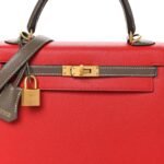 Chevre Chandra Bi-Color Horseshoe Kelly Sellier 25 Rouge De Coeur Etoupe - Image 8