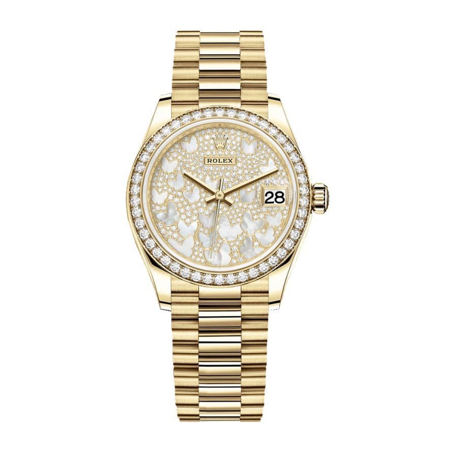 rolex-datejust-31mm-278288rbr-yellow-gold-and-diamond-automatic-mother-pearl-butterfly-dial.jpg Rolex Datejust 278288RBR Diamond Mother Pearl Butterfly Dial Replica - Image 1