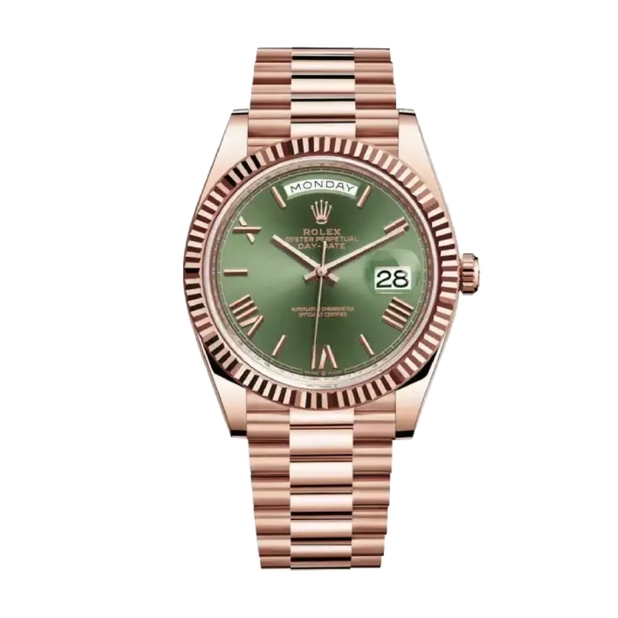 rolex-day-date-rose-gold-green-roman-dial-1.webp Rolex Day-Date Rose Gold Green Roman Dial Replica - Image 1