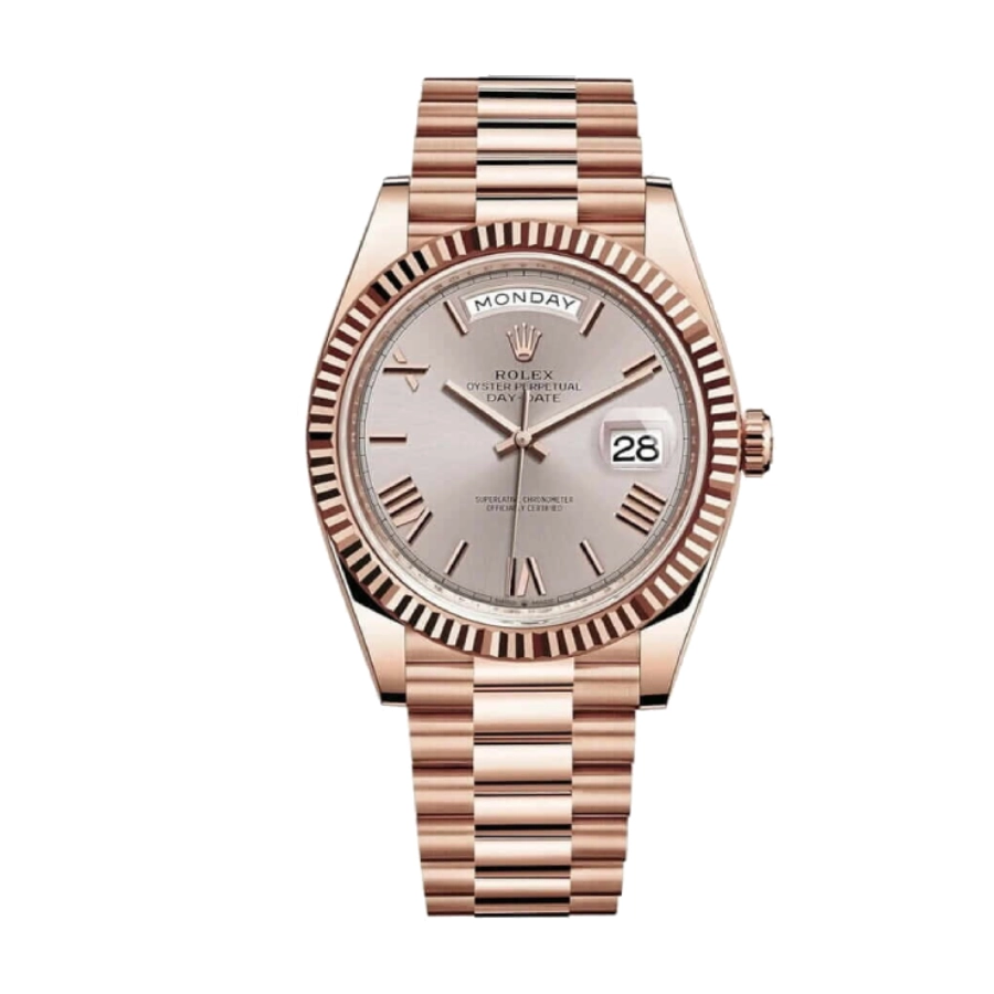 rolex-rhodium-replica.webp Rolex Day-Date 228235 AR Rose Gold Wrapped Rhodium Dial Replica - Image 1