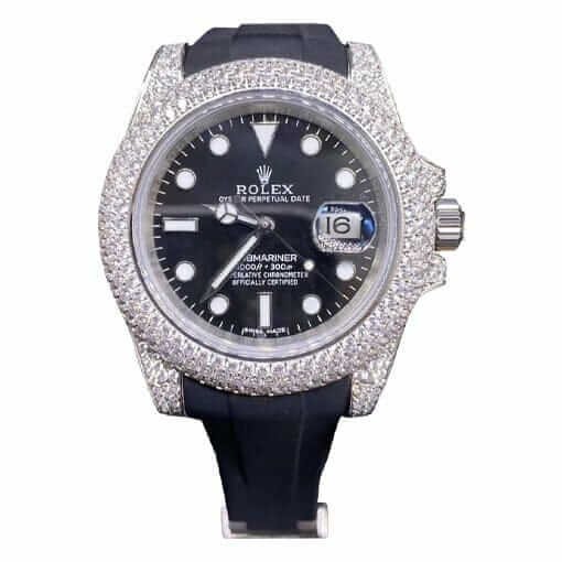 rolex-submariner-flex-rubber-strap-iced-out-bezel-40mm-1163363.jpg Rolex Submariner 116336 Black Dial Diamond Bezel Replica - Image 1