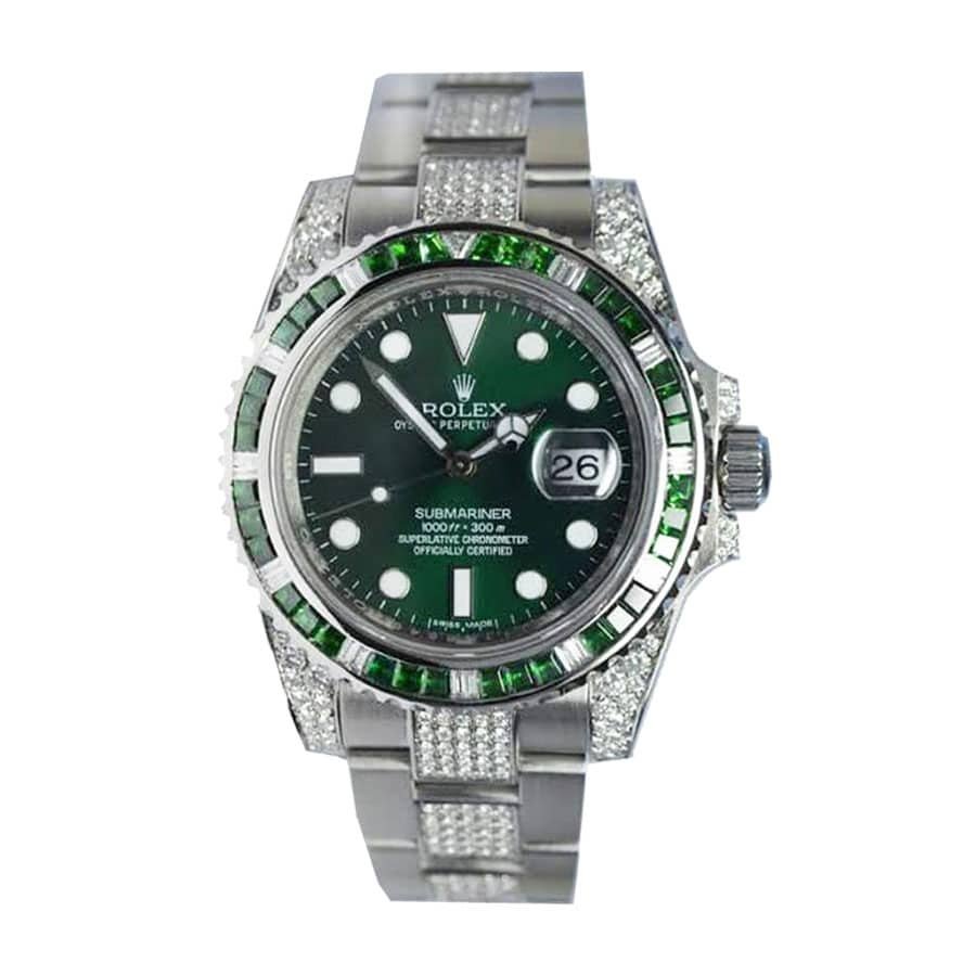 rolex-submariner-hulk-116610lv-diamond-green-dial-iced-out-replica.jpg Rolex Submariner Hulk 116610LV Diamond Green Dial Iced Out Replica - Image 1