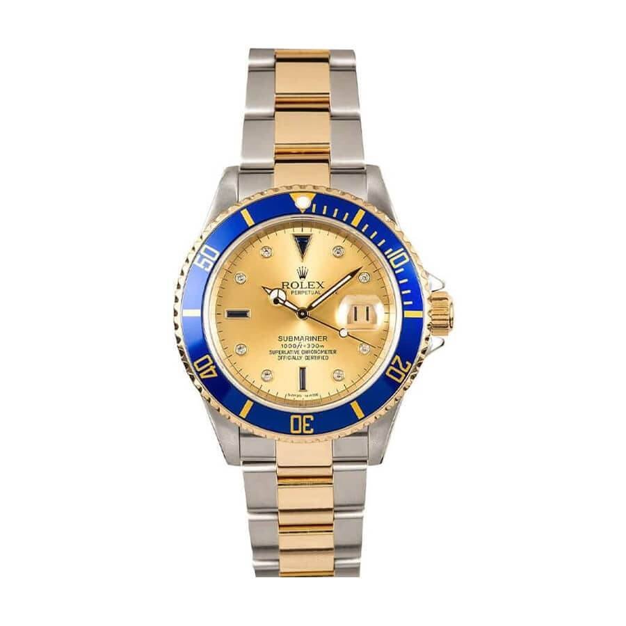 rolex-submariner-two-tone-stainless-steel-gold-diamond-16613-replica.jpg Rolex Submariner Serti Two Tone Stainless Steel Gold Diamond 16613 Replica - Image 1