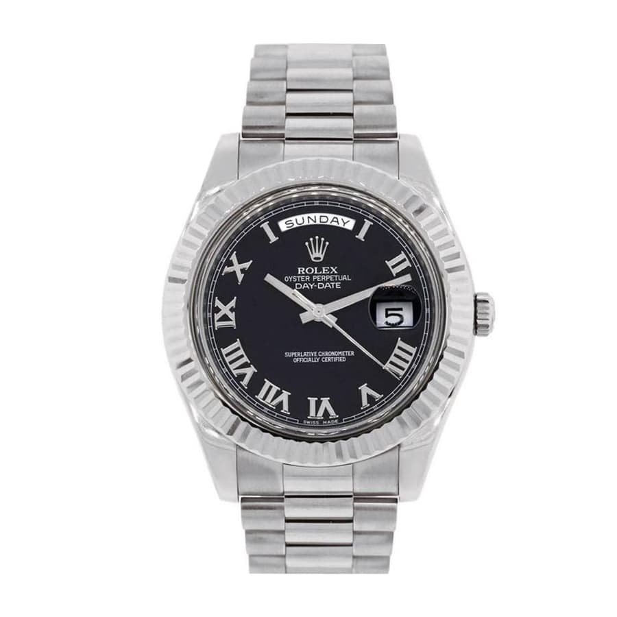 rolex-white-gold-day-date-ii-presidential-black-roman-dial-218239-replica.jpg Rolex Presidential Replica - Image 1